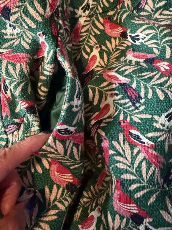 Boden Martha Dress Green Tropical Bird Print Sleeveless Roll Collar Pockets 6R - Image 10