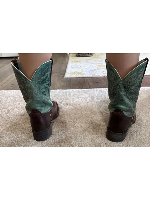 Ariat Cattle Drive Cowboy Boots Cowgirl Western Leather Brown/Teal Women's 8.5 B - Image 12