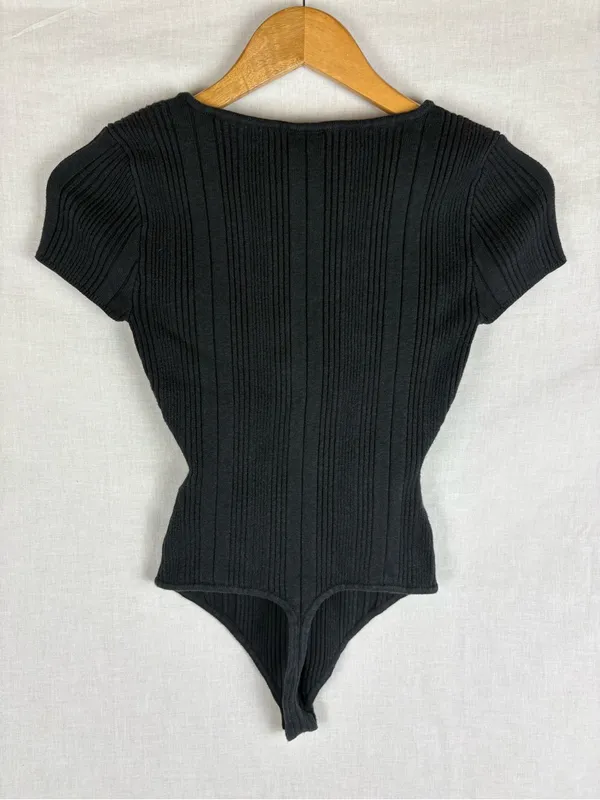 Abercrombie & Fitch Short-Sleeve Sweetheart Sweater Bodysuit Black Size S - Image 3
