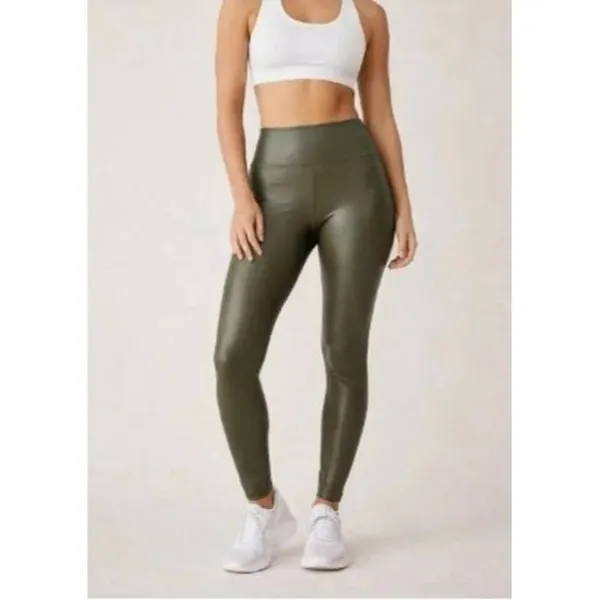 OFFLINE by Aerie Faux Leather High-Waisted Leggings Olive Green Size XS - Image 7