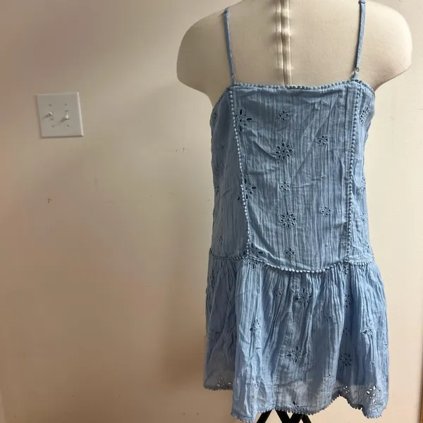 Aerie Eyelet Floral Mini Babydoll Cotton Dress Powder Blue size M - Image 5