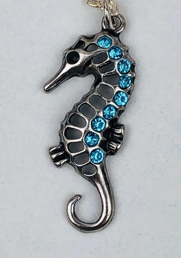 Handmade Starfish Aqua Rhinestones Silver Tone Necklace - Image 2