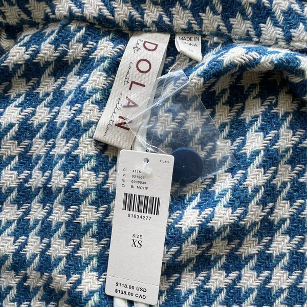 Anthropologie Dolan Left Coast Cropped Jacket Women XS Blue Houndstooth Print - Image 11