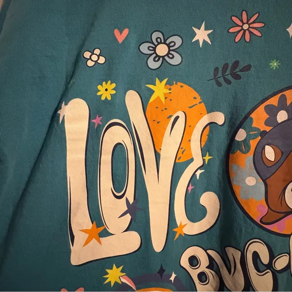 Buc-ee's Long Sleeve Tee‎ Women’s Sz Large Teal Love Flowers Rainbow Travel - Image 6