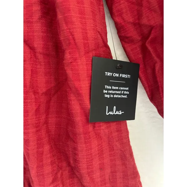 Lulus Wine Red V-Neck‎ Puff Sleeve Babydoll Mini Dress Textured Small NWT - Image 2