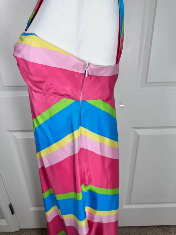 Lilly Pulitzer Melissa Silk Maxi Dress Chevron Resort Cruise Halter Palm Beach 4 - Image 4