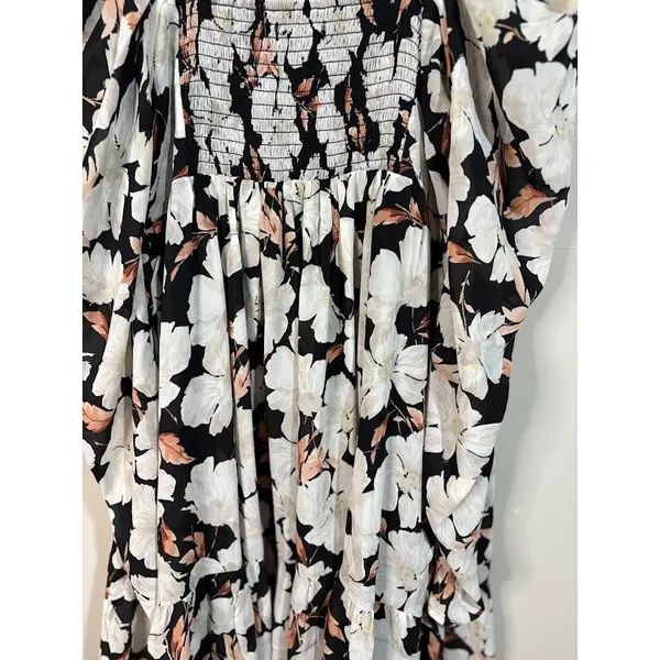 Abercrombie & Fitch Mini Dress Medium‎ Black Floral New Ruched Smocked Back - Image 8