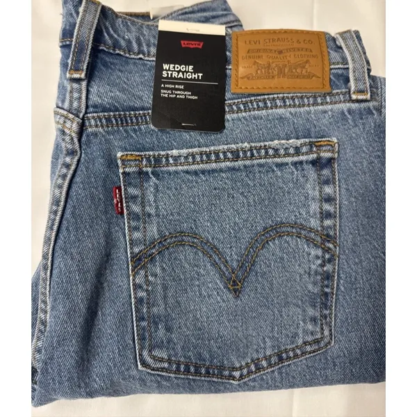 Levi's 28x28 Premium Wedgie Straight Ankle Women's Jeans Invest Access Med Wash - Image 7