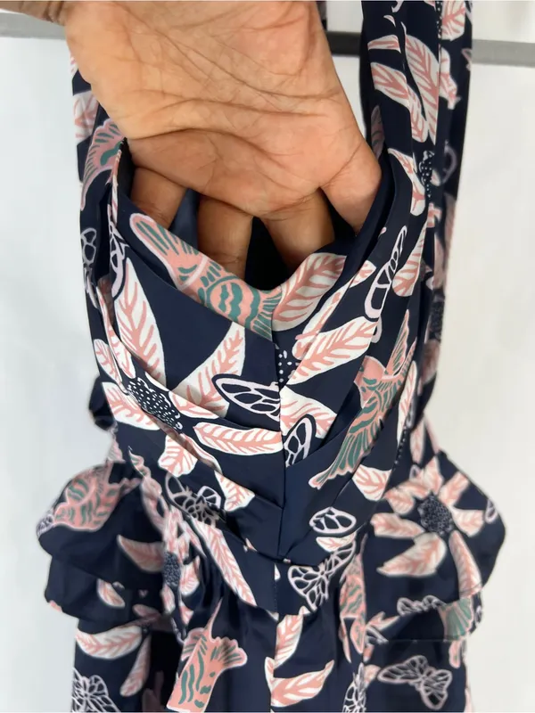 Outerknown Bailey Dress Size 2 Navy Floral Halter Ruffle Mini Dress NWT - Image 6