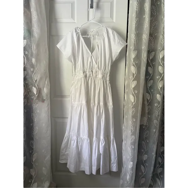 Free Assembly Tiered Midi Dress babydoll Drawstring Waist flutter sleeves sz S - Image 7