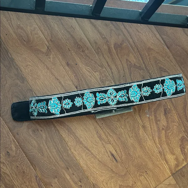Free People Black 100% Cotton Floral Embroidered Belt Size S/M - Image 3