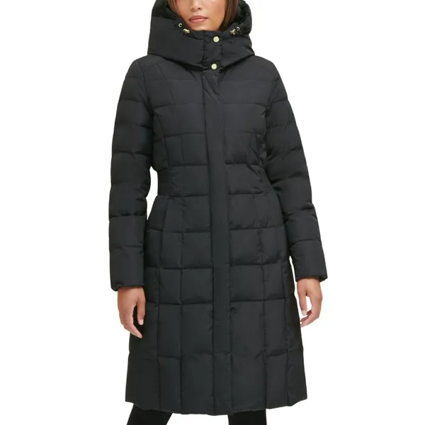 Cole Haan Womens Dramatic Hood Down Alternative Outerwear Coat Deep Black S - Image 9