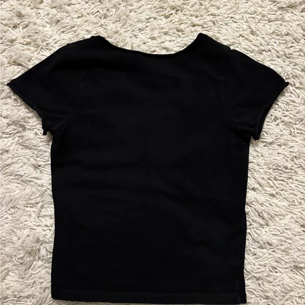 Brandy Melville Black Ruched Short Sleeve Tee One Size - Image 3