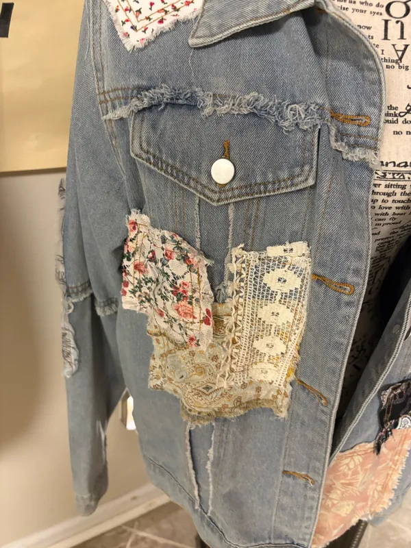 POL Patchwork Denim Jacket Shirt M - Image 7