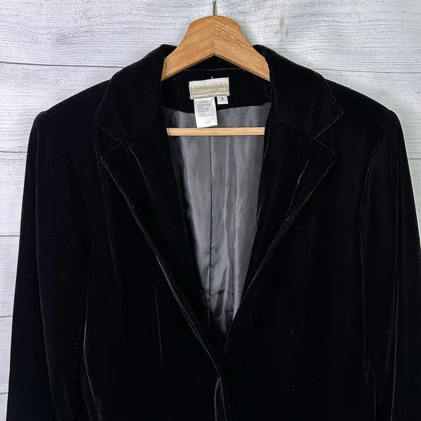 Coldwater Creek Womens size Small Velvet Blazer Black Single Button Whimsygoth - Image 3