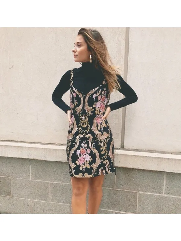 NWT For Love & Lemons S M 4 6 Brocade Tapestry Mini Dress Jacquard Sheath Floral - Image 5