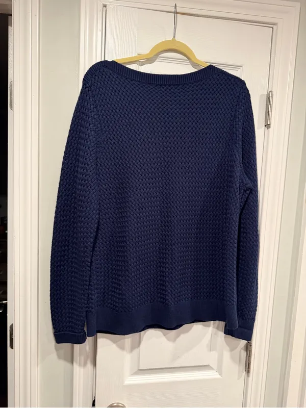 L.L.Bean Size XL Navy Blue Basket Weave Cotton Round Neck Sweater Pullover - Image 6