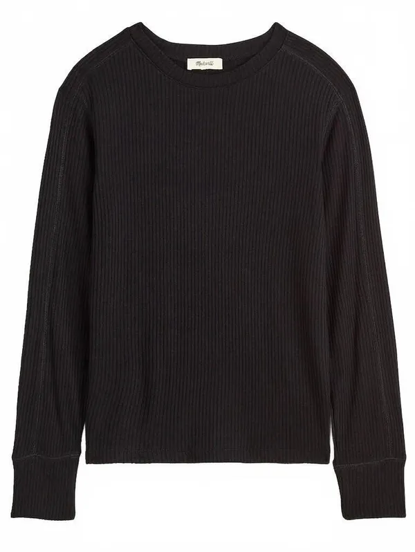 Madewell Ribbed Crewneck Long Sleeve Tee NWT Jet Black Medium - Image 3