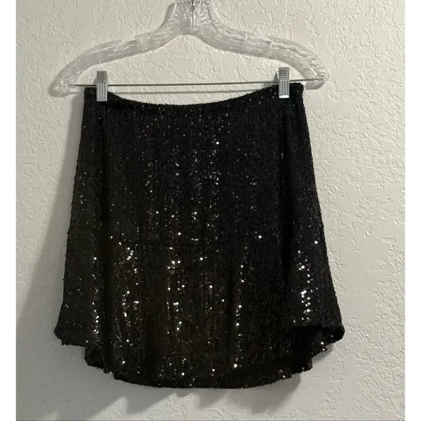 Free People Black Sequin Flare Mini Skirt S party New Years - Image 2