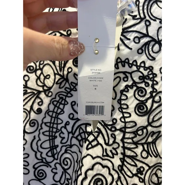 Tory Burch White and Black Embroidered Long Sleeve Top Size - Image 2