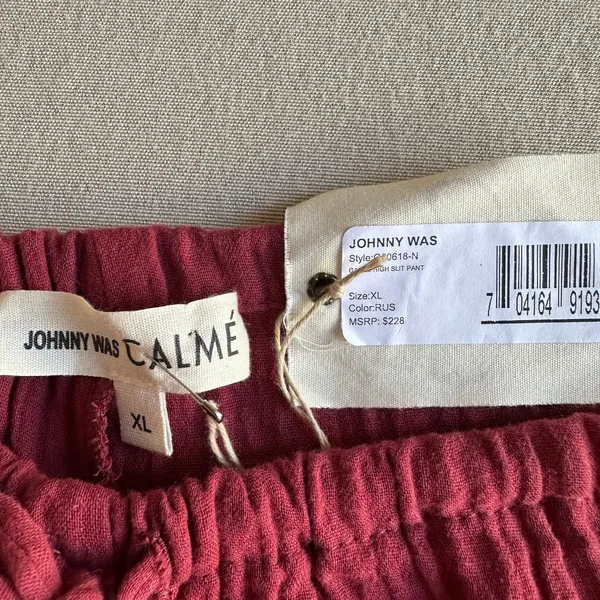 Johnny Was Calme Red Gauze Cotton Boho Beach High Slit Pant BNWT - Image 3