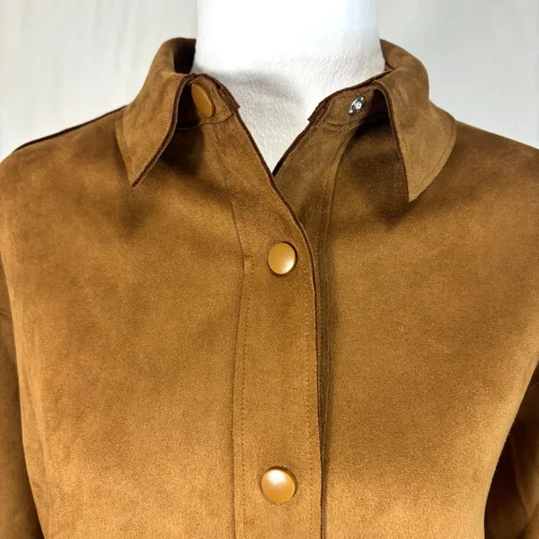 Well Worn Shacket Womens S Brown Faux Suede Snap‎ Buttons Chic Casual Minimalist - Image 4