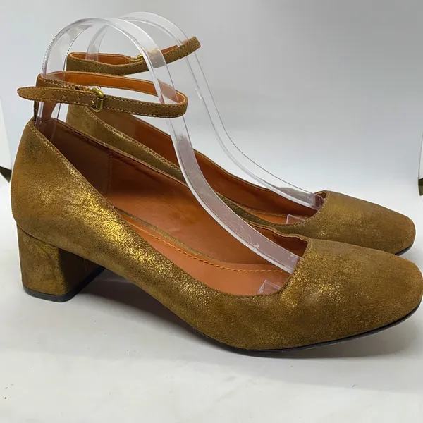 Coach Gold Suede Kitten Heels Ankle Straps 8.5 - Image 3