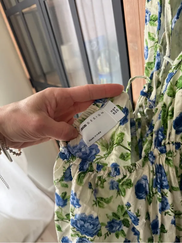 ASOS Design floral maxi dress ditsy eyelet broidery trim tiered ruffle open back - Image 5