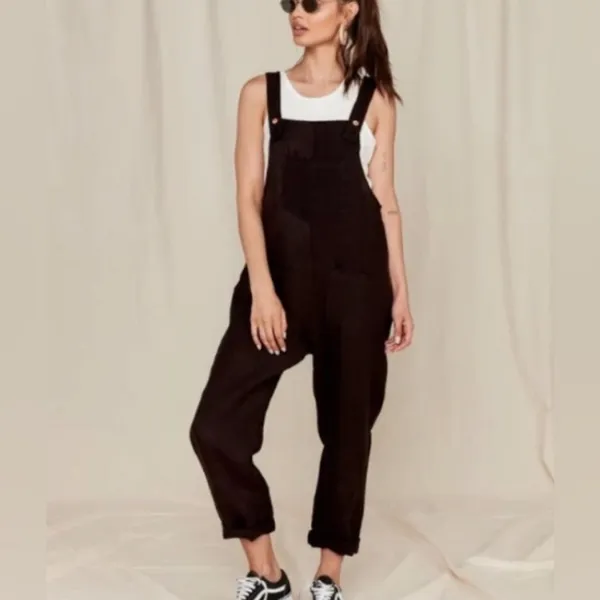 Mate the‎ Label Maya Linen Overalls Jumpsuit Size medium black lagenlook - Image 2