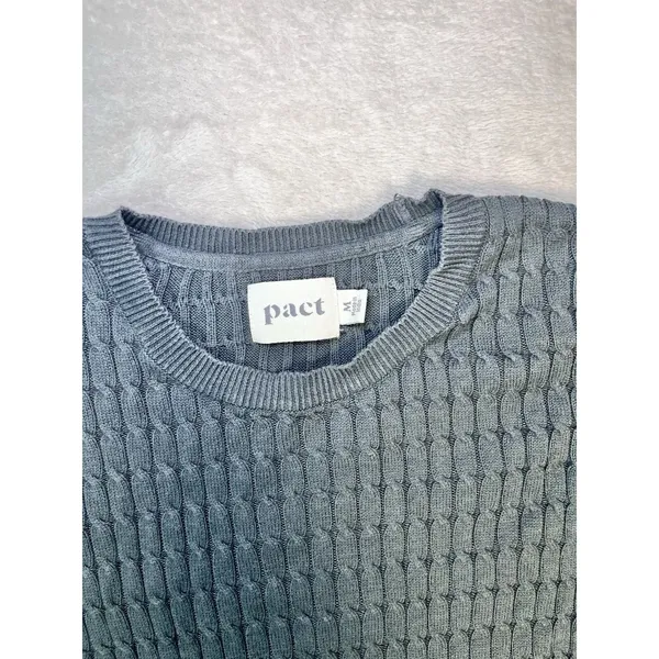 Pact Gray Cable Knit Sweater Women’s M Organic Cotton Pullover Boxy Tunic - Image 2