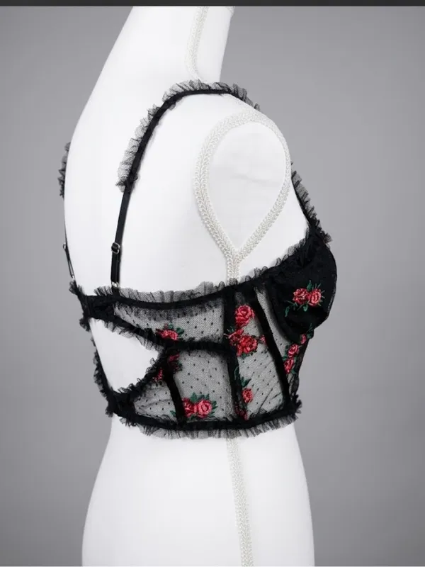 For Love And Lemons Black Floral Embroidered Lace Bustier - Image 10