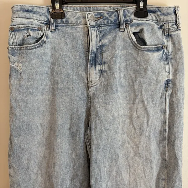 american Eagle wide leg light wash denim blue jeans 10 r Baggy Distress Skater - Image 2