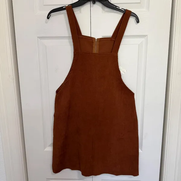 Romwe Rust Brown Corduroy Front Zip-Up Mini Overall Dress - Image 5