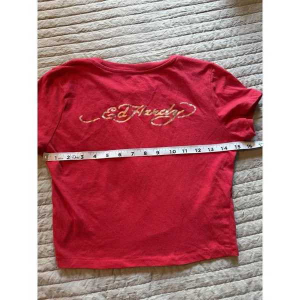 Vtg‎ Ed Hardy Tshirt Single Stitch Red Women Medium Cropped Y2K Dragon 80s 90s - Image 9