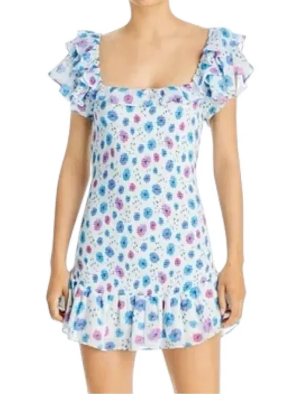 LoveShackFancy Size XS Deep Cotton Candy Blue Liberty Print Smocked Kodie Dress - Image 8