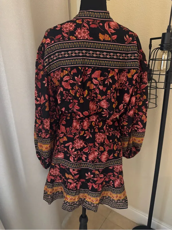 Alice + Olivia Sedona Floral Silk Blend Boho Mini Dress Tassel Tie Size 2 - Image 7