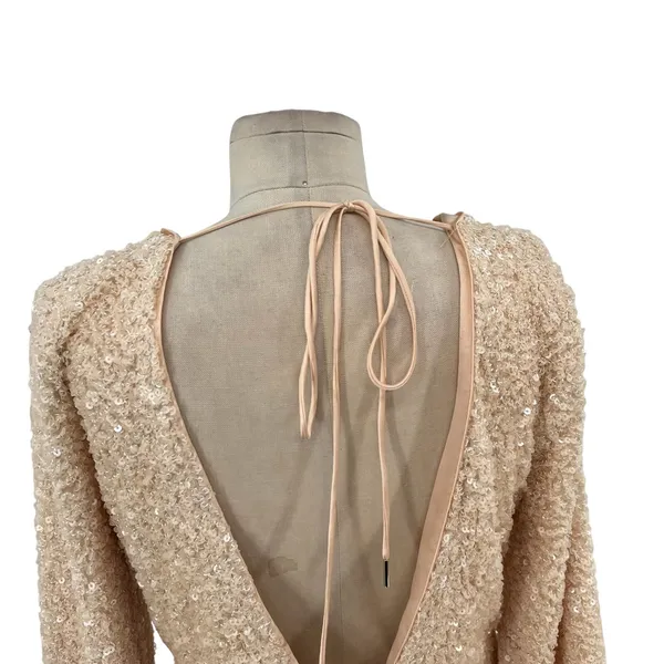 Michael Costello‎ x Revolve Valerie Dress Mini Long Sleeve Sequin Ivory Medium - Image 9