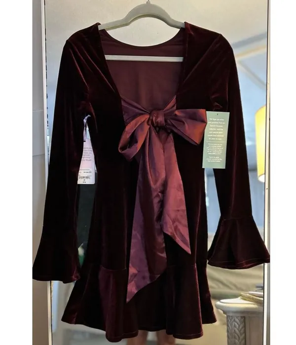 NEW Johnny Wujek Velvet Holiday Open Back Bow Mini Dress XS $74 - Image 2