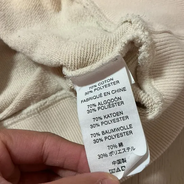Vuori RAW HEM Oversized Sweatshirt Pullover Crew Neck 3/4 Sleeve‎ Beige XS FLAW - Image 6
