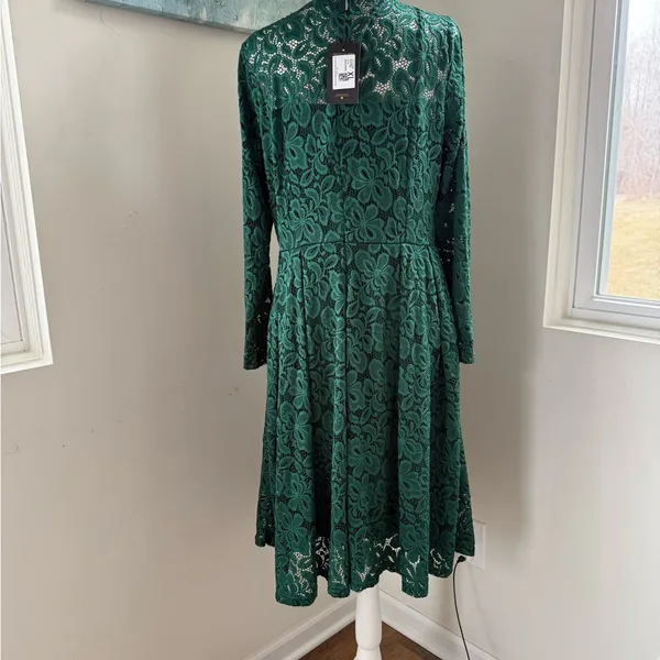 Missmay Green Lace Long Sleeve Dress XL | Retro, Goth Grunge Elegant Party - Image 2