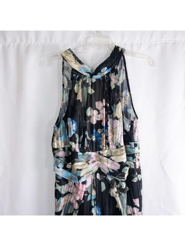 Adrianna Papell Black Floral Halter Maxi Dress Women 8 M - Image 3