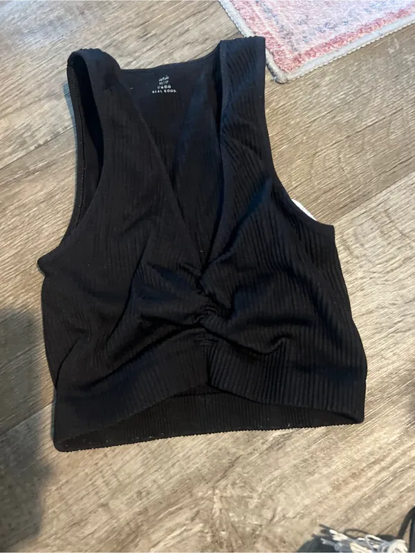 Aerie Black Twist-Front Ribbed Tank Top - Women - Image 6