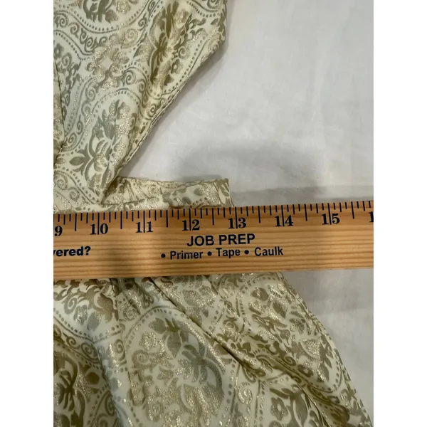 Mustard Seed Mini Dress Womens Beige Paisley Pleated Side Open V Neck Back Zip - Image 12