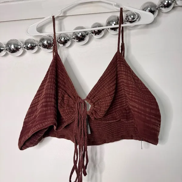 Anthropologie Cotton Gauze Smocked Mini Skirt and Top Set Brick Red Brown - Image 5