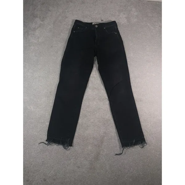 AMO Jeans Women's 26 Babe Black Magic Straight Leg Released Raw Frayed Hem - Image 3