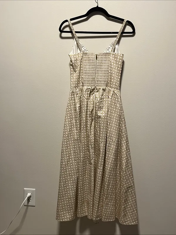 HILL HOUSE (NWT) The Juliana Midi Dress in Basketweave, Beige/White, Size M - Image 9
