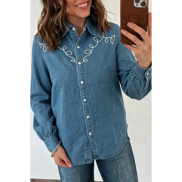 Embroidered Western Denim Top - XL - Image 3