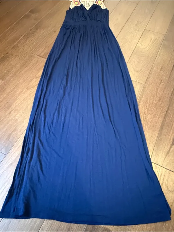 Pinkblush Navy Blue Maxi Dress with Crochet Top Detail Size Small - C26-035 - Image 3