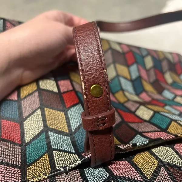 Fossil Women's Rachel Large Tote Bag Multicolor Chevron Zipper Top - Image 10