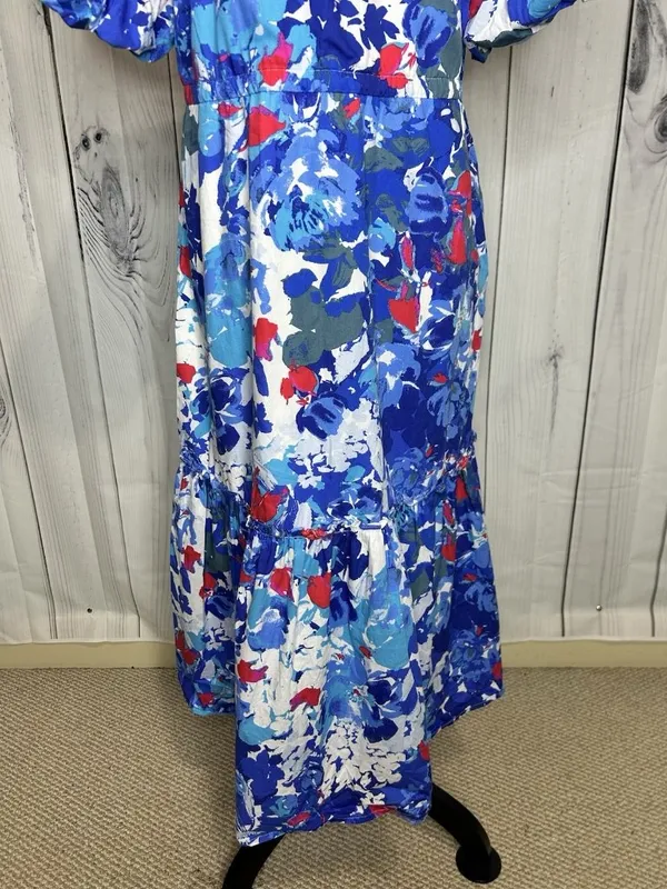 Sugarlips Floral Ginny Bubble Sleeve Midi Dress Sz M V-Neck Drawstring Waist - Image 10